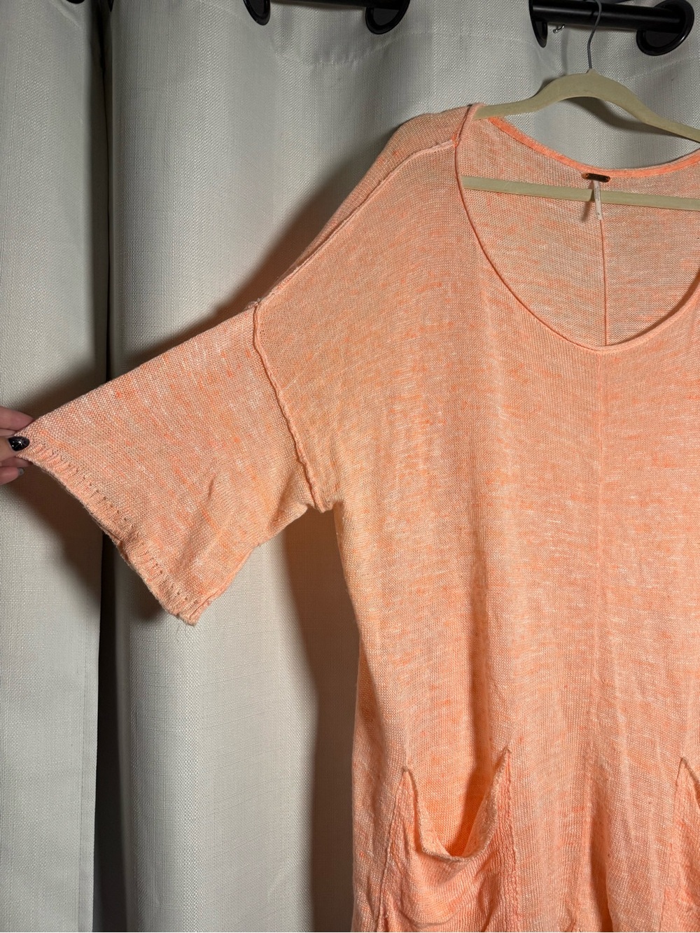 Free People Linen Blend High Low Orange Top Size Large - Picture 7 of 10